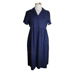 Vtg 1990s Spencer Tyler Shirtdress Size M Black Linen Short Sleeve